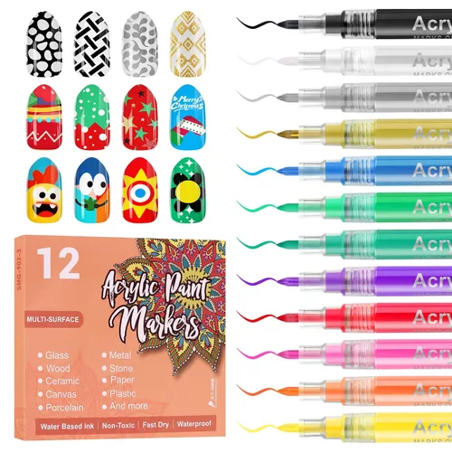 Miniatura 24 de 1 unidad de lápices blancos para arte de uñas, Kalolary 0.5mm marcadores de arte de uñas, punto de grafiti, lápiz de puntos, pincel de dibujo