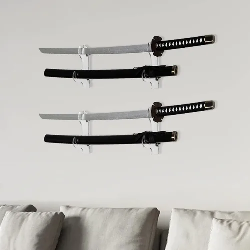 Miniatura 11 de Soporte para cuchillos samurái, montaje en pared, 2 juegos de plexiglás negro, cuchillos de exhibición, espadas samurái, sables, espadas chinas