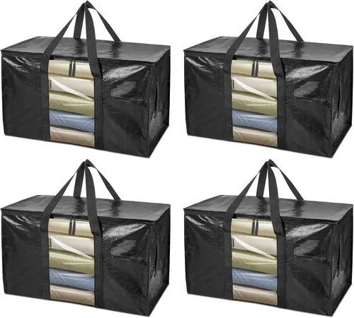 Miniatura 13 de BALEINE Paquete de 2 bolsas de mudanza de gran tamaño con asas reforzadas, bolsa de almacenamiento resistente para ropa, suministros de mudanza