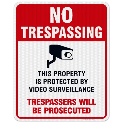 Señal de videovigilancia No Trespassing, cámara de seguridad CCTV, 24 x 30 pulgadas, 3M EGP reflectante aluminio .080, resistente a la decoloración,