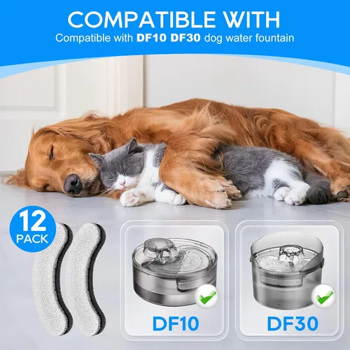 Miniatura 2 de Reemplazo de filtro de cuenco de agua para perros, filtros de fuente para mascotas para dispensador de agua para perros DF10 y DF30 (paquete de 12)