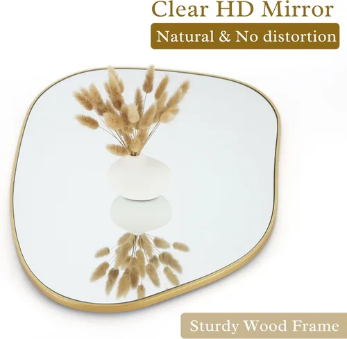 Miniatura 4 de PERFNIQUE Espejo de pared irregular asimétrico, espejo dorado de 27 x 19 pulgadas, espejo dorado para baño, dormitorio, sala de estar, entrada