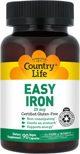 Miniatura 2 de Country Life Easy Iron 25 mg Suplemento de hierro suave y sin estreñimiento Apoya la producción de energía y glóbulos rojos Certificado sin