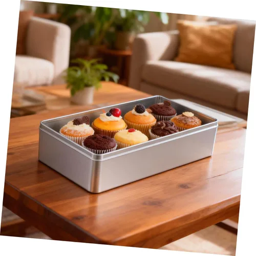 Miniatura 9 de Angoily Caja de lata vacía rectangular con tapa, caja de almacenamiento de hojalata rectangular para galletas, contenedor de lata de metal