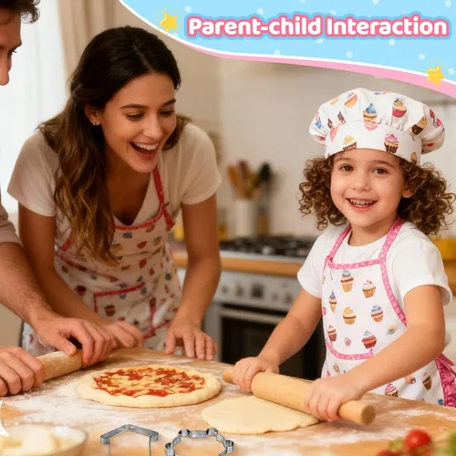 Miniatura 6 de Juego de 2 piezas de delantal y gorro de chef para niños, atuendo ajustable de cocina y horneado para niños, disfraz de juego de rol para niños de 3