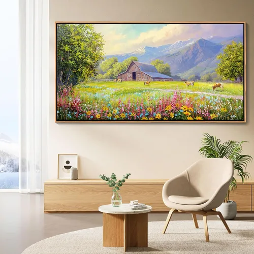 Miniatura 30 de AJAZIKO Arte de Pared de Vaca de las Tierras Altas - Decoración de Pared de Granja y Campo Rústico, Cuadros Grandes en Lienzo para Sala de Estar