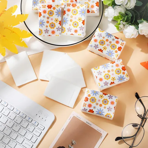Miniatura 6 de Sinmoe Paquete de 50 pañuelos florales con bolsillo, paquetes de viaje a granel de 3 capas pequeñas florales de viaje faciales individuales de papel