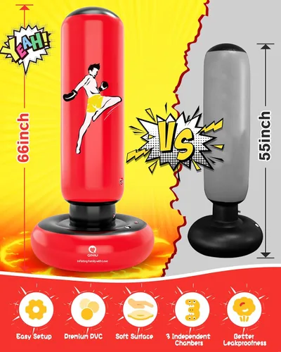 Miniatura 2 de QPAU Kids Punching Bag Toy with Boxing Gloves, 66 Inch Larger Stable Kids Inflatable Boxing Bag Set, Gifts for Boys & Girls Age 6-12, for Practicing