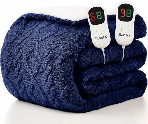 Miniatura 13 de JKMAX - Manta eléctrica con calefacción de tamaño queen, 84 x 90 pulgadas, 10 niveles de calefacción, 5 ajustes de tiempo, con protección contra