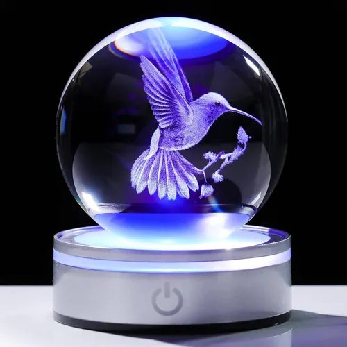 Movdyka Bola de cristal 3D de colibrí, regalos para mujeres y hombres, adorno de colibrí de vidrio, figura de animales, decoración del hogar con