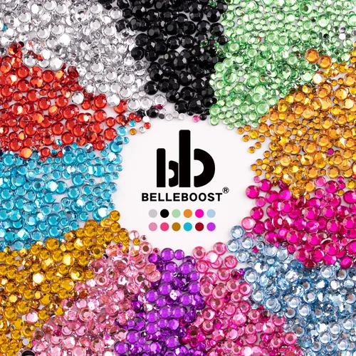 Miniatura 2 de Dos paquetes de diamantes de imitación de parte trasera plana, 4520 piezas de diamantes de imitación coloridos para arte de uñas, cristal colorido +