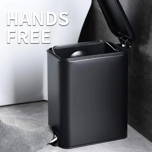 Miniatura 5 de HILFA Basurero compacto de acero inoxidable con escalón rectangular de 5 litros/1.3 galones, baño y cocina, negro mate, SB3200-MB