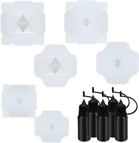 Miniatura 6 de Molde de silicona 3D Merkaba Chakra Stones Geométrico UV Resina Fundición con 5 botellas aplicadoras de punta de precisión, paquete de 8 collares