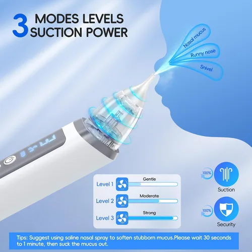 Miniatura 3 de Aspirador Nasal para Bebé, Succionador Nasal Eléctrico para Bebé y Niños Pequeños, Alivio de Congestión con 3 Niveles de Succión, Luz Relajante