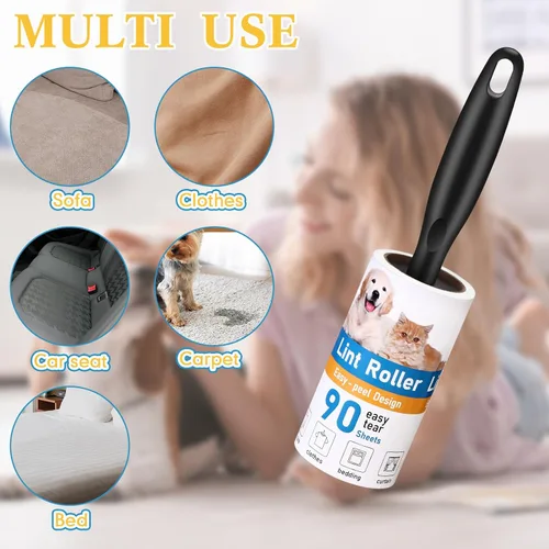 Miniatura 7 de FoldTier 2700 hojas de rodillos de pelusa para pelo de mascotas, extra pegajoso, portátil, removedor de pelusas con 10 asas, 30 recambios, removedor