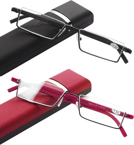 Miniatura 9 de Paquete de 2 lentes de lectura de medio marco para hombres y mujeres, ligeros para lectura de computadora con estuche portátil 1.00
