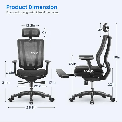 Miniatura 2 de OdinLake L2 Ergo PRO 633 - Silla de oficina ergonómica con reposapiés, profundidad de asiento ajustable, reposabrazos 3D y soporte lumbar, respaldo