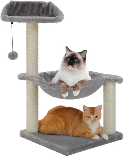 Miniatura 11 de MUTTROS Árbol de flores para gatos, torre para gatos de 28 pulgadas con acogedora percha de flores, hamaca grande para gatos pequeños