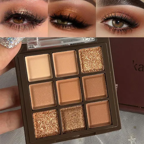 AMY'S DIARY Paleta de sombra de ojos neutra colorida de oro rosa marrón oscuro, 9 colores mate brillante natural ahumado, paleta de sombra de ojos
