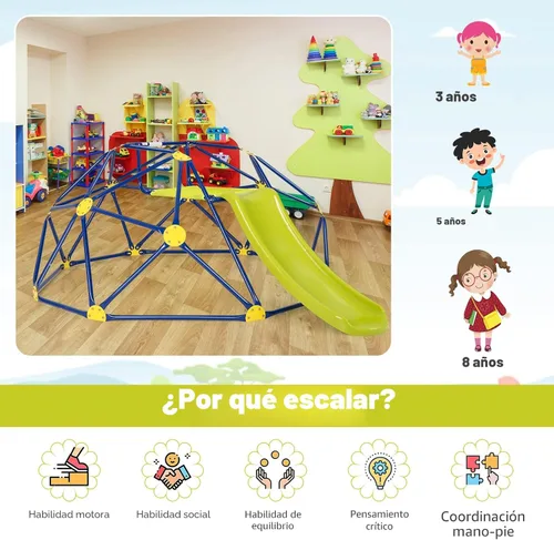 Miniatura 2 de Costzon Cúpula de Escalada con Columpio, Gimnasio de Selva de 10 Pies para Niños con Barras de Mono, Juguetes de Escalada para Exteriores, Soporta
