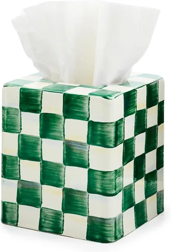 Miniatura 3 de MACKENZIE-CHILDS Funda para caja de pañuelos, portapañuelos para decoración del hogar, Courtly Check en blanco y negro, cuadrado