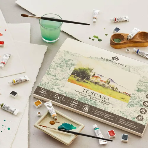 Miniatura 2 de Magnani 1404 Toscana Rough - Bloc de papel de acuarela 100% algodón, 20 hojas, 8 x 20, 140 libras, sin ácidos, resistente a los rayos UV, bordes
