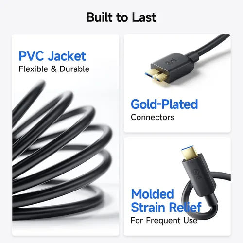 Miniatura 6 de Cable Matters 10Gbps Cable USB C corto a Micro USB 3.0 - 1 pie, cable de disco duro USBC, cordón Micro B a USBC, compatible con disco duro externo
