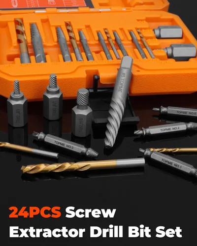 Miniatura 7 de Juego de 24 piezas de extractor de tornillos y brocas de mano izquierda, juego de extractor de tornillos fácil de quitar con broca de reversa