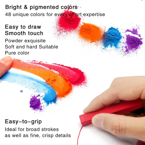 Miniatura 4 de Brusarth Juego de tizas pastel suaves no tóxicas para artistas profesionales, 48 colores pastel de tiza cuadrada para dibujar, mezclar, capas