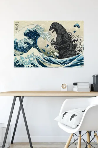 Miniatura 4 de Godzilla - Póster de pared Great Wave de 34 pulgadas de largo x 22.4 pulgadas de ancho, versión sin marco