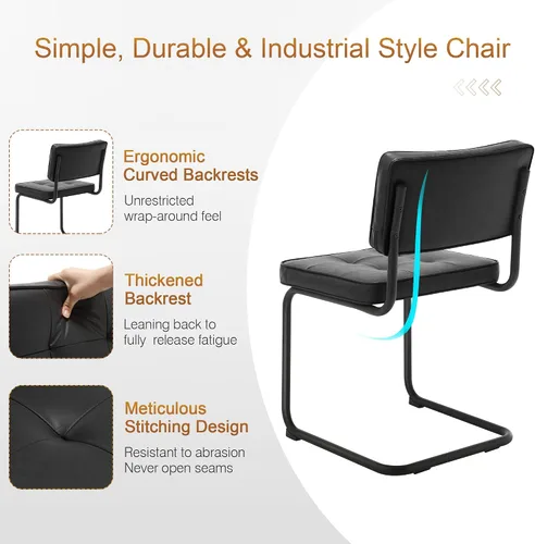 Miniatura 4 de Zesthouse Juego de 2 sillas de comedor de metal industrial, sillas de cocina tapizadas de cuero sintético con base de metal negro, para cocina