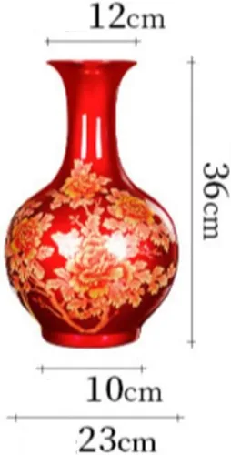 Miniatura 4 de ZHOUXIAO Florero de cerámica roja con patrón de peonía para decoración del hogar, florero alto de flores secas para sala de estar, oficina, mueble