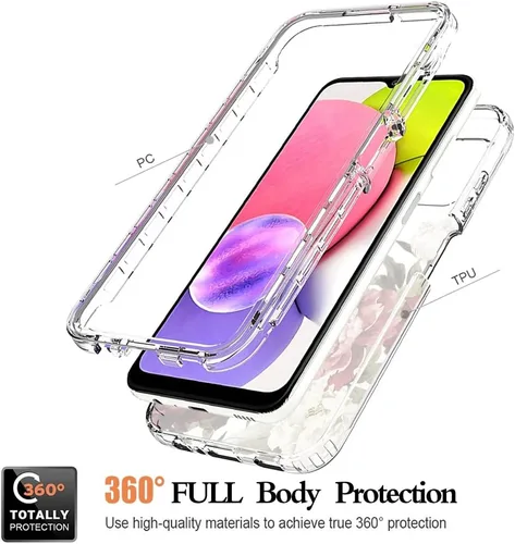 Miniatura 3 de Funda para Galaxy A03S/Samsung A03S A037U con protector de pantalla de vidrio templado, cuerpo completo, a prueba de golpes, lindo patrón floral