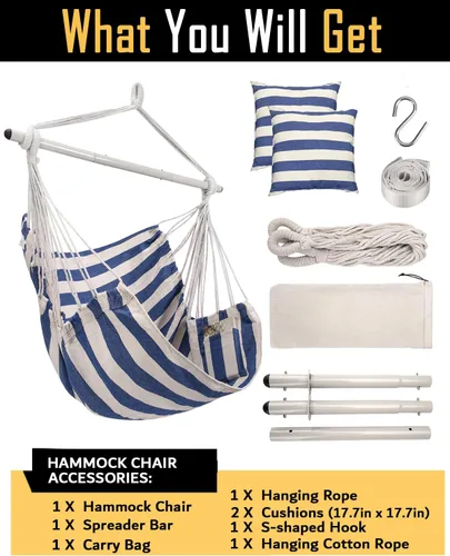 Miniatura 7 de ADVOKAIR - Silla tipo hamaca colgante grande, cómoda, suave y duradera, incluye 2 cojines de asiento