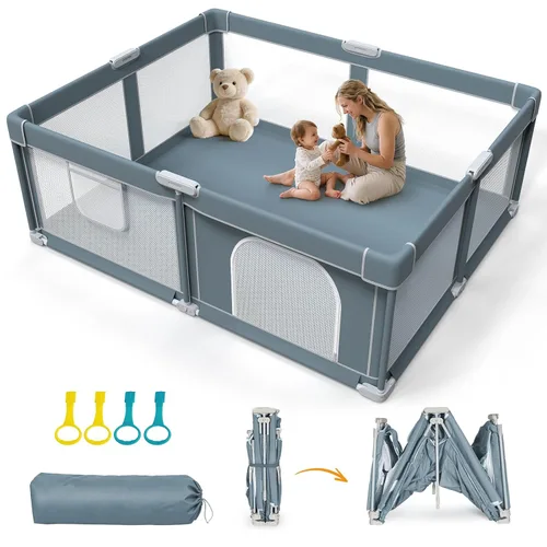 Miniatura 12 de Corralito plegable para bebés, corralito plegable de 50 x 50 pulgadas para bebés y niños pequeños, corralito de juegos para interiores y exteriores