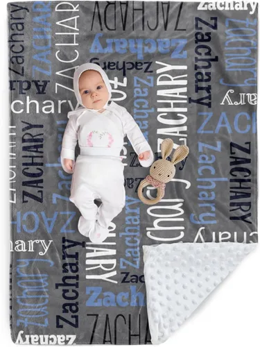 Miniatura 19 de Manta de bebé personalizada, diseño de nombres personalizados, manta de felpa suave con respaldo de puntos de doble capa para niños y niñas, Color01