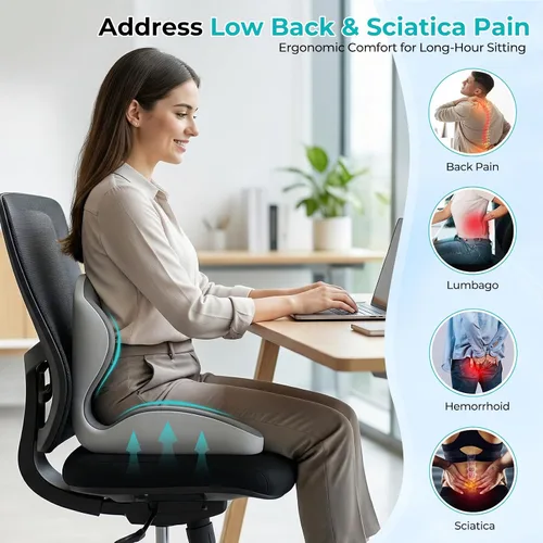 Miniatura 6 de Cojín de asiento con almohada de apoyo lumbar para conductor de camión, cojín de espuma viscoelástica para aliviar la presión del coxis y conducción