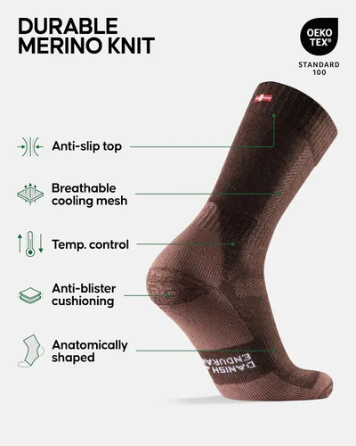 Miniatura 2 de DANISH ENDURANCE Calcetines de senderismo, calcetines de lana merino antiampollas, calcetines acolchados que absorben la humedad para hombres