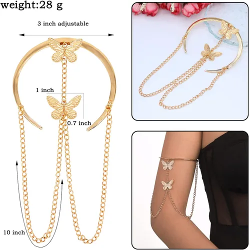 Miniatura 3 de HSQYJ Brazalete con borlas de cadena de mariposa, brazalete ajustable y simple, joyería de moda para mujer, chapado en oro y plata