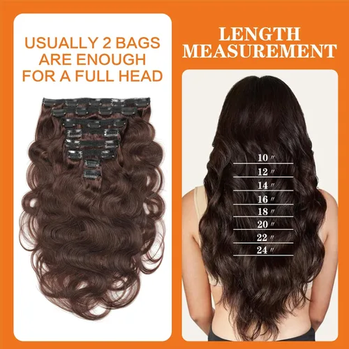 Miniatura 4 de Clip in Hair Extensions Real Human Hair Extensions Clip Ins 120g Grade Body Wave 8Pcs 100% 10A Brazilian Remy Hair Extensions 24 Inch