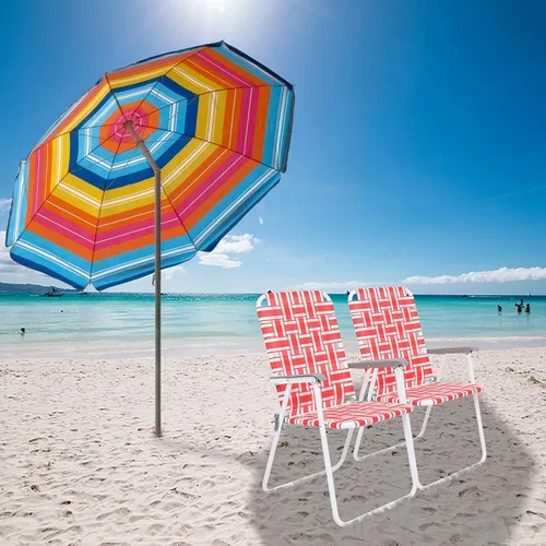 Miniatura 2 de Juego de 2 sillas de playa para patio y césped, sillas de playa plegables portátiles y ligeras con capacidad de carga de 265 libras y tubo de acero