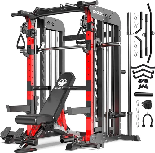 Miniatura 9 de pooboo Multi-Functional Machine Power Cage, 2000LB Squat Rack, LAT-Pull Down System, Dual Pulley Cable Crossover System, Home Gym Workout Machine