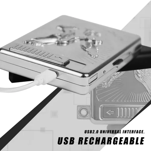 Miniatura 7 de 20 piezas de soporte de metal para cigarrillos con encendedor de arco de águila 3D - recargable eléctrico a prueba de viento USB sin llama (plata)