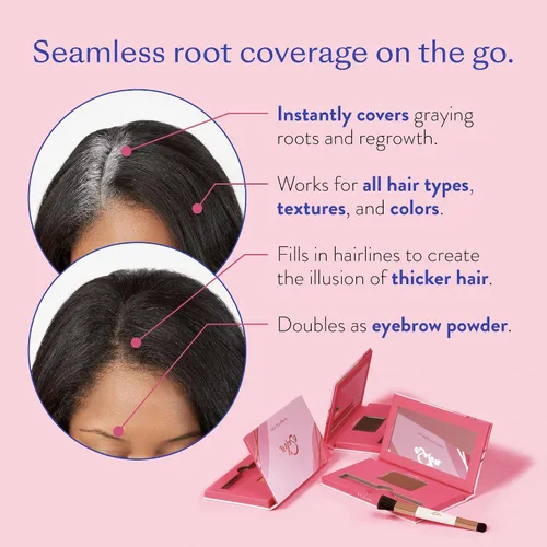 Miniatura 2 de eSalon Retoque de raíces + polvo de cejas, oculta y cubre (negro) - Polvo de línea capilar para mujeres - Corrector y relleno para adelgazamiento