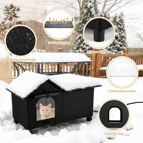 Miniatura 3 de Casa grande con calefacción para gatos para exteriores, casa elevada para gatos climatizada al aire libre, resistente a la intemperie, refugio