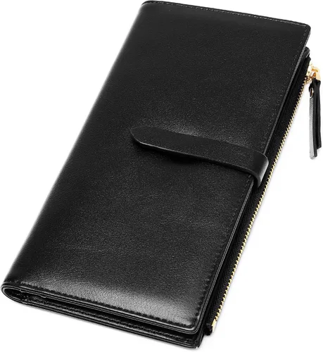 Miniatura 2 de ZRTARY Billeteras para mujer, delgada, plegable, con bolsillo para monedas, con cremallera, B-Negro, Un bolsillo con cremallera