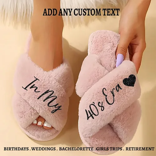 Miniatura 2 de Custom Fluffy Slippers for Women - Sizes XS - XL (US 4-12) - Personalized Bridesmaid Slippers - Custom Gift for Her