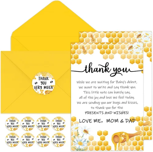 Chuangdi 50 juegos de tarjetas de agradecimiento para baby shower con sobres y calcomanías, 50 tarjetas de felicitación de agradecimiento para baby