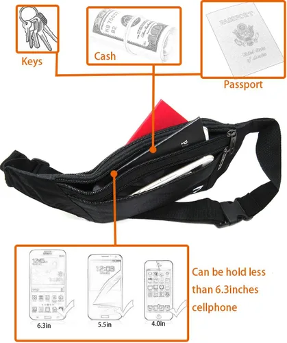 Miniatura 5 de Bolsa de cintura ultrafino con ranuras c/visualización para tarjeta de crédito, para deportes, aire libre, correr, caminar, viajes.