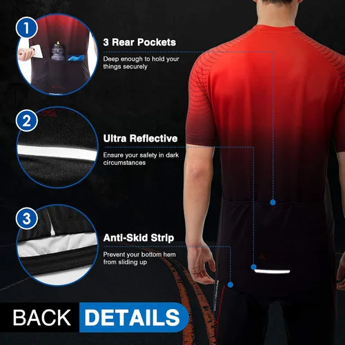 Miniatura 4 de Hikenture Camiseta de ciclismo para hombre, manga corta, cremallera completa, con 3 bolsillos, camiseta de ciclismo transpirable